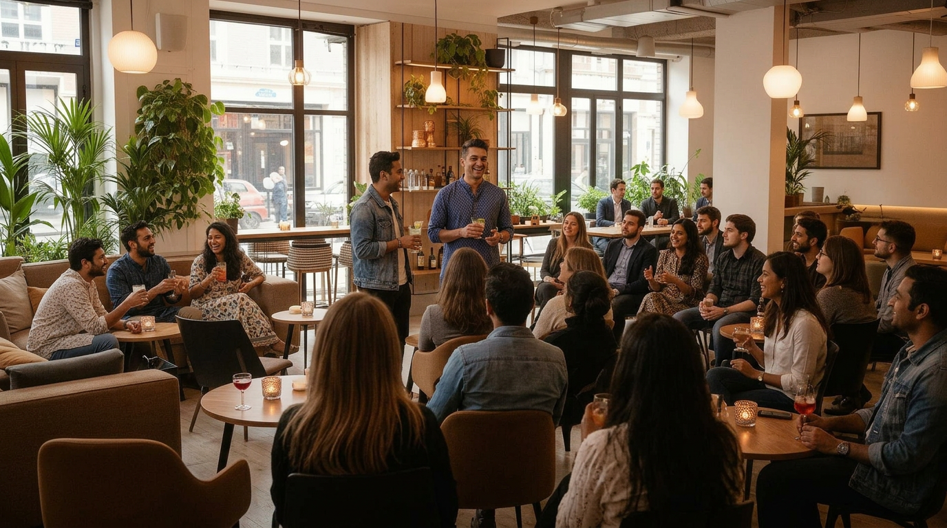 Intimate gathering at a candlelit bar